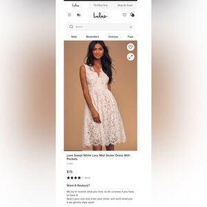 NWT Love Swept White Lace Midi Skater Dress With Pockets